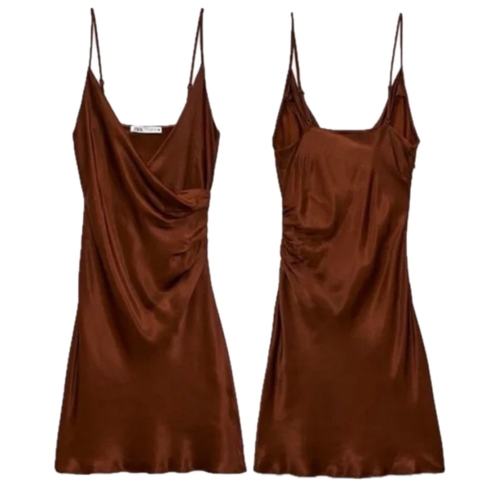 ⭐️NWT Zara Satin Dress with Side Ruching
